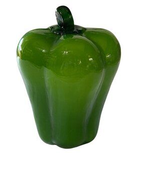 Handcrafted Glass Bell Pepper Sculpture Green 5"x3" Kitchen Decor